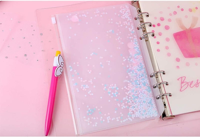 Chris.W 2 Pack Clear Plastic Zipper Pockets Envelopes for A5 6-Ring Binder Notebook, Built-in Glitter Flakes Decorations (A5 Size) - Image 3